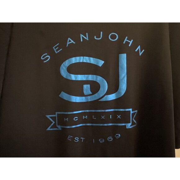 P. Diddy Sean John XXXL 3XL Original Fit Black & Metallic Bllue Branded Tshirt C - Picture 12 of 12